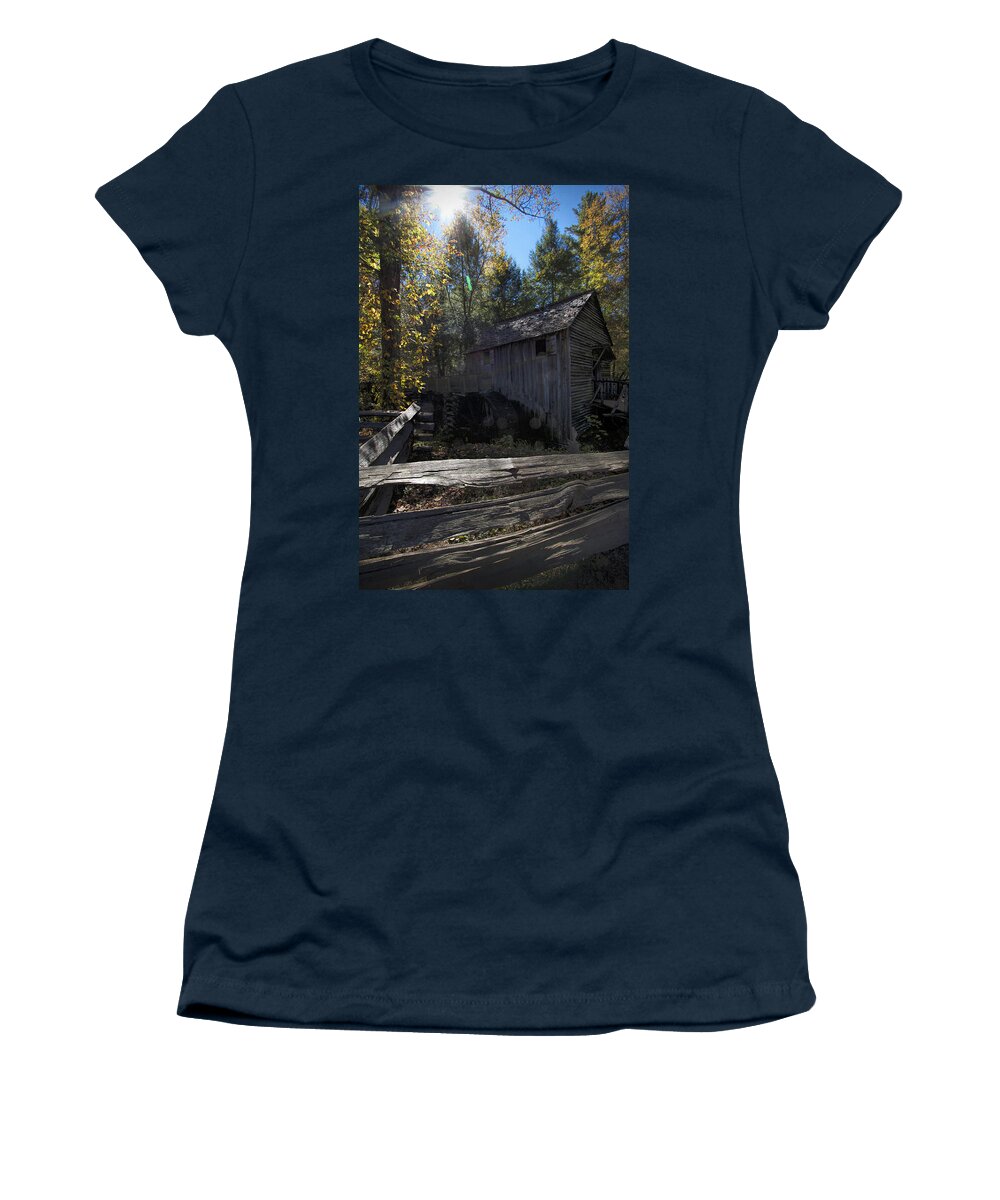 Cable Mill Women's T-Shirt featuring the photograph 1868 Cable Mill at Cades Cove Tennessee by Kathy Clark
