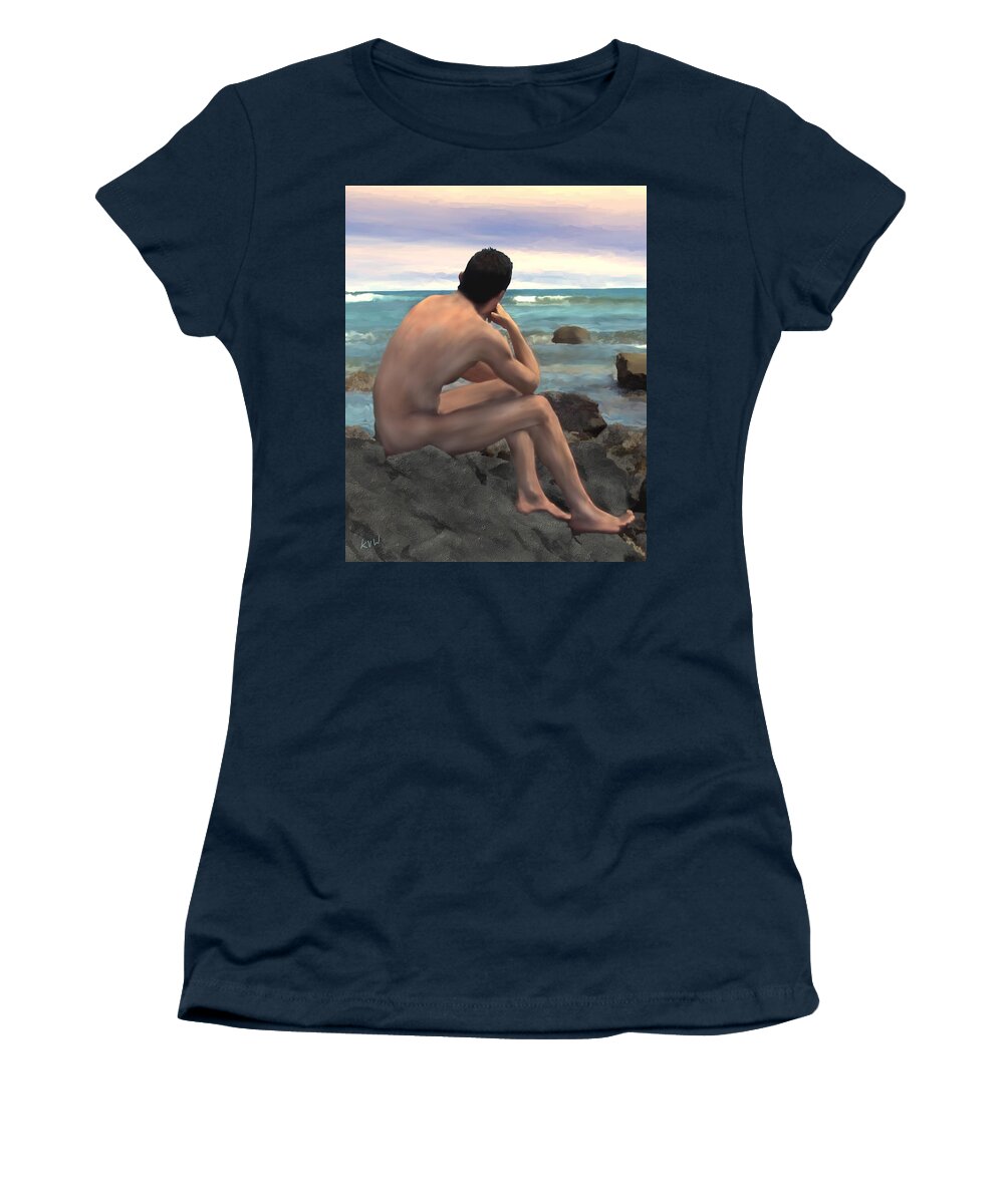 Nude Women's T-Shirt featuring the photograph Nude Male by the Sea #2 by Kurt Van Wagner