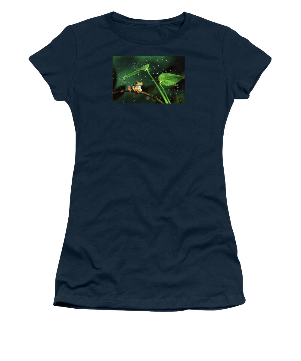 00640065 Women's T-Shirt featuring the photograph Red-eyed Tree Frog in the Rain #1 by Michael Durham
