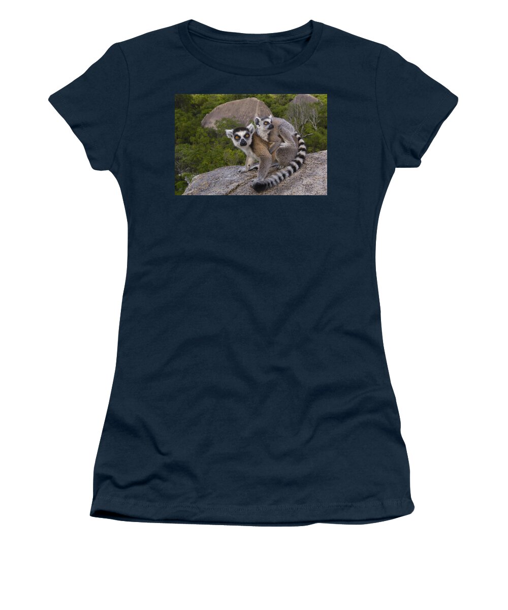 Feb0514 Women's T-Shirt featuring the photograph Ring-tailed Lemur And Young Madagascar #2 by Pete Oxford