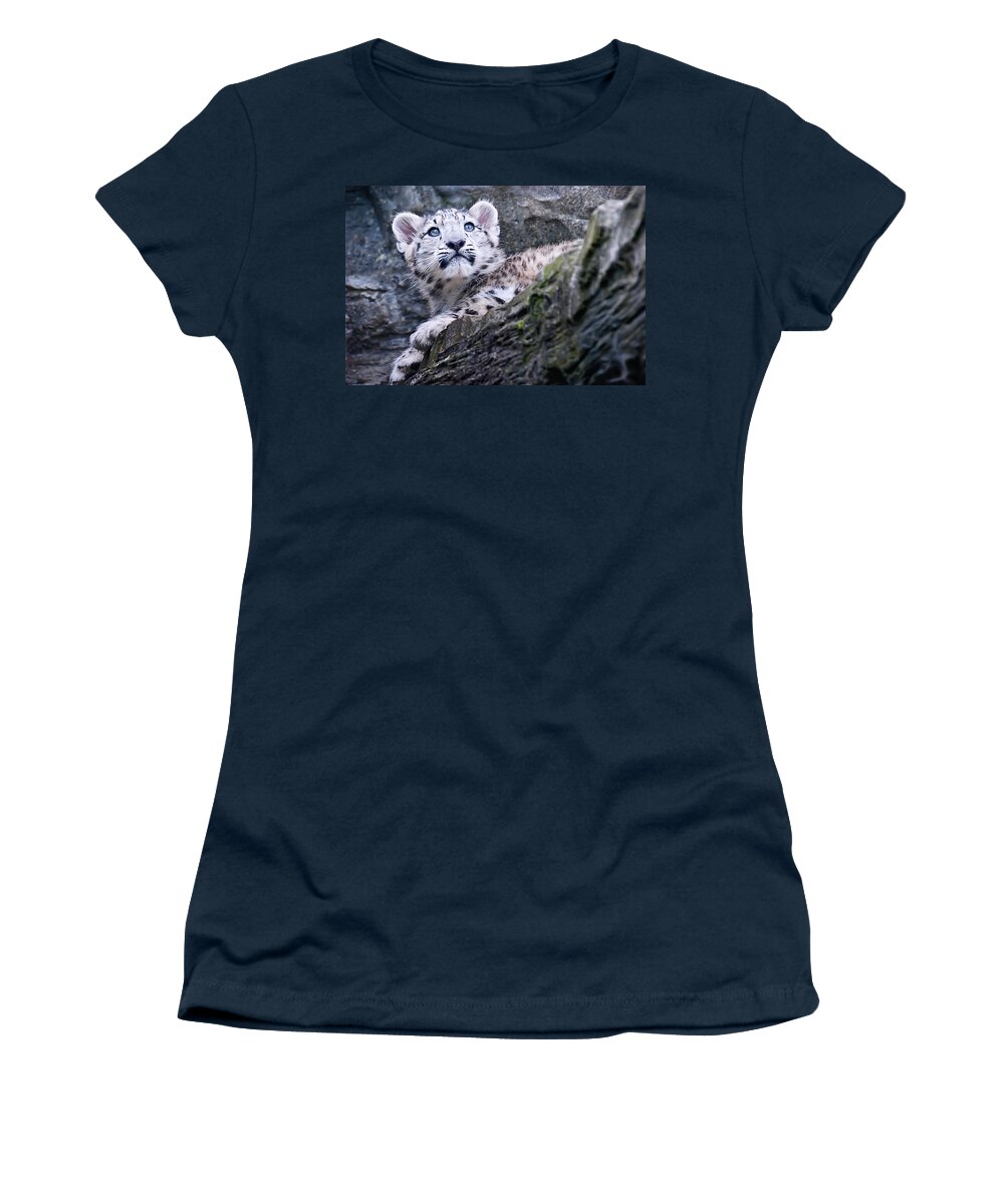 Marwell Women's T-Shirt featuring the photograph Snow Leopard Cub #2 by Chris Boulton
