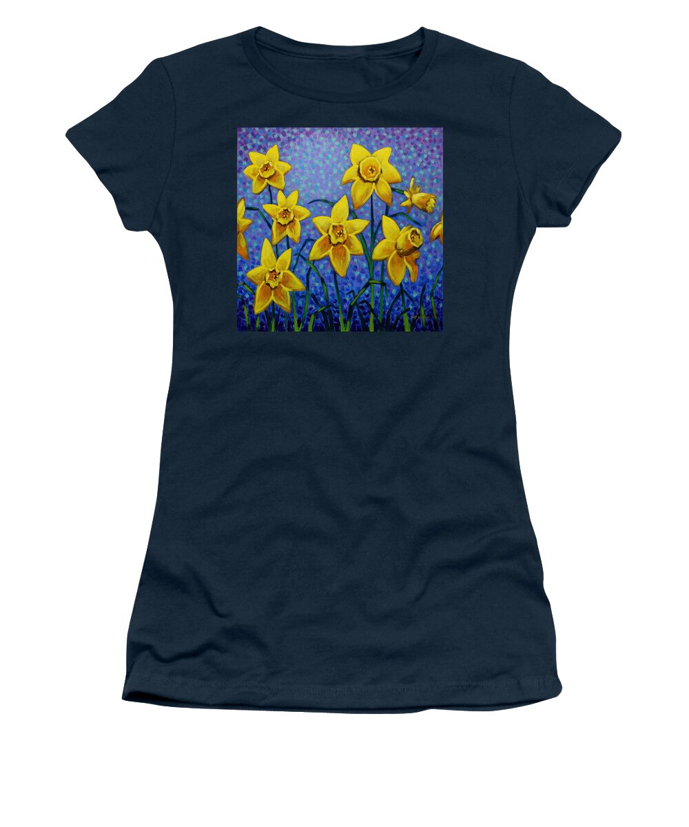 Acrylic Women's T-Shirt featuring the painting Spring Daffodils #1 by John Nolan