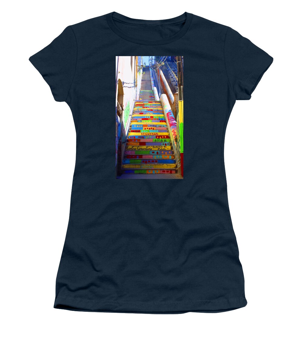 Valparaiso Women's T-Shirt featuring the photograph Stairway to Heaven Valparaiso Chile by Kurt Van Wagner