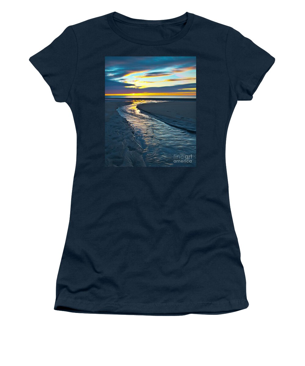 Wells Beach Women's T-Shirt featuring the photograph Wells Beach Maine Sunrise #1 by Glenn Gordon