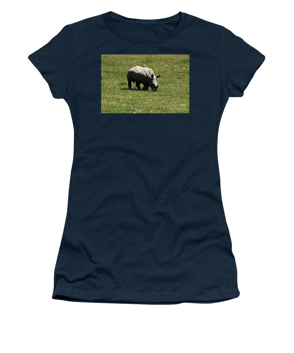 Rhinoceros Women's T-Shirt featuring the photograph White Rhinoceros Calf #2 by Aidan Moran