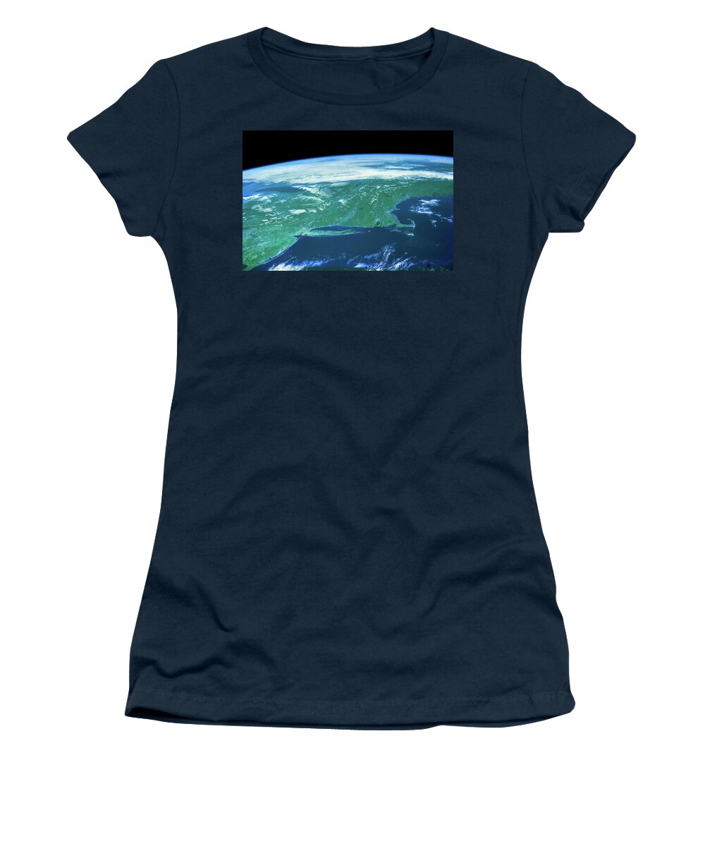 Photography Women's T-Shirt featuring the photograph View Of Planet Earth From Space Showing #21 by Panoramic Images