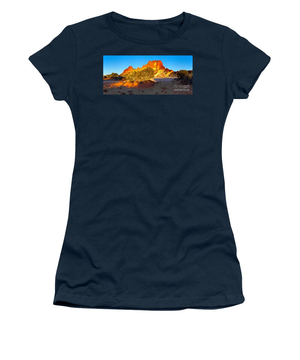 Rainbow Valley Outback Landscape Central Australia Australian Northern Territory Panorama Panoramic Clay Pan Dry Arid Women's T-Shirt featuring the photograph Rainbow Valley #27 by Bill Robinson