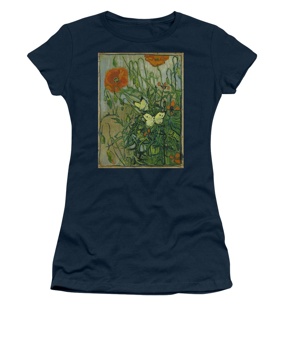 Butterflies And Poppies Women's T-Shirt featuring the painting Butterflies And Poppies #3 by Vincent Van Gogh