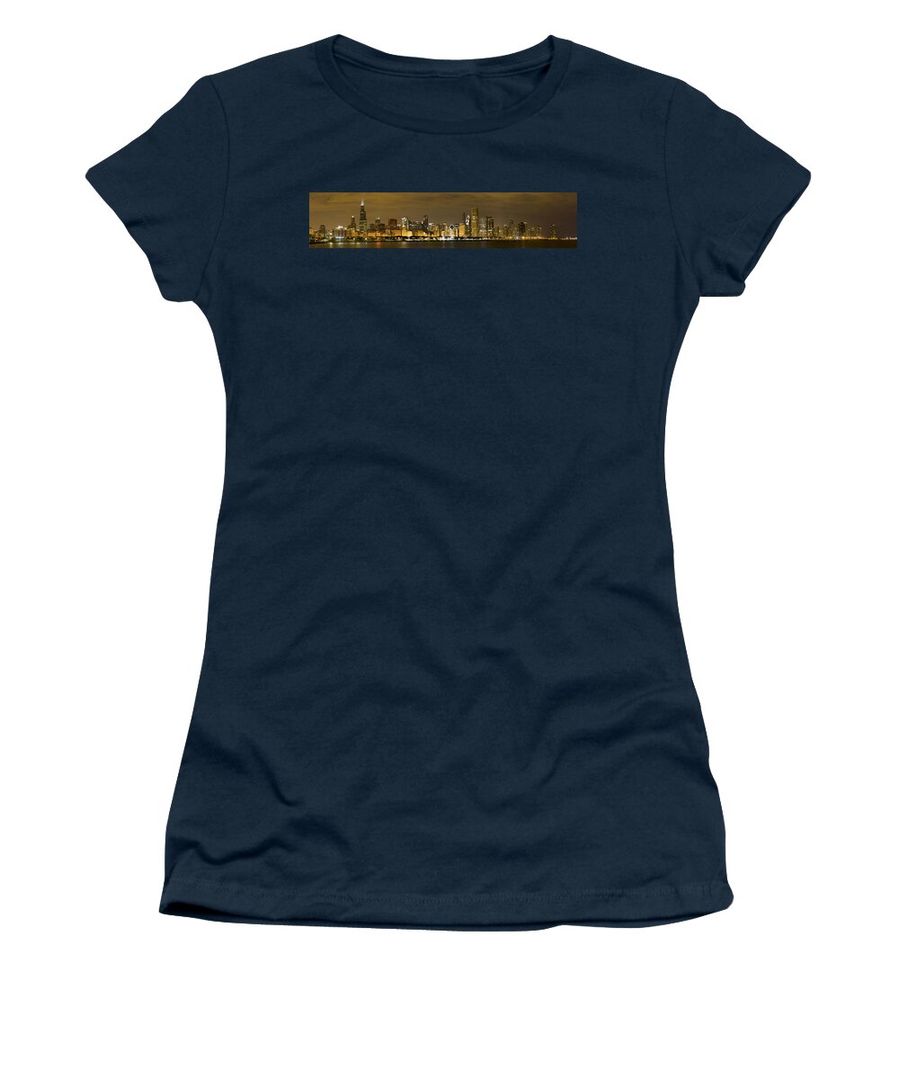 Chicago Skyline Women's T-Shirt featuring the photograph Chicago Skyline at Night by Sebastian Musial