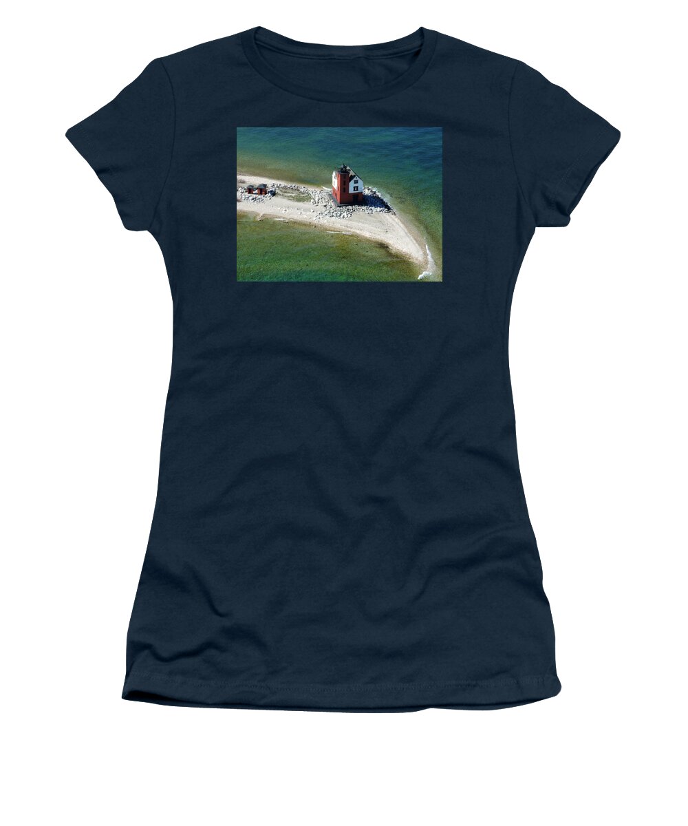 Somewhere In Time Women's T-Shirt featuring the photograph Round Island Lighthouse by Keith Stokes