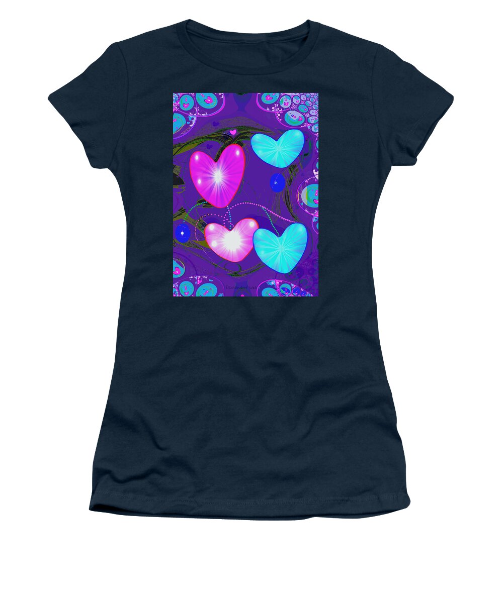 Abstract Women's T-Shirt featuring the painting 472 - Valentine Hearts ... by Irmgard Schoendorf Welch