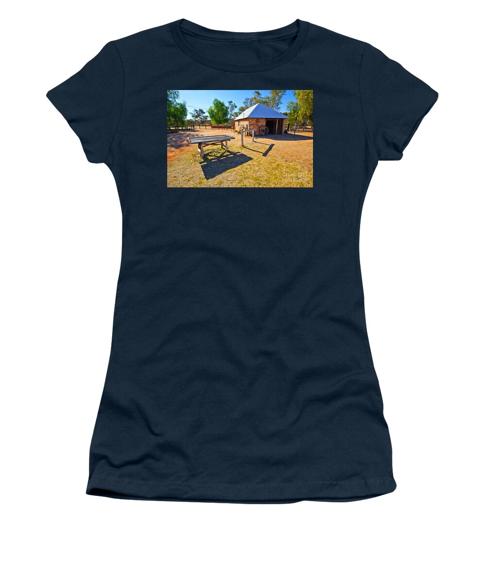 Historical Telegraph Station Alice Springs Central Australia Early Pioneers Outback Australian Landscape Gum Trees Women's T-Shirt featuring the photograph Historical Telegraph Station Alice Springs #6 by Bill Robinson