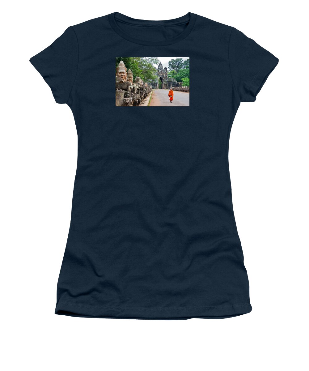 Cambodia Women's T-Shirt featuring the photograph 54 Gods And A Monk by David Freuthal