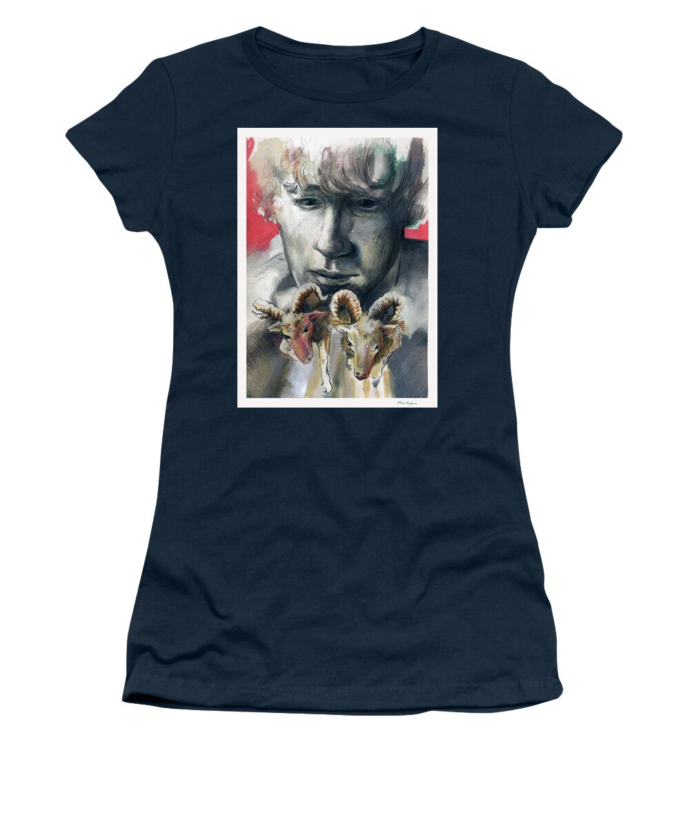 Aries Women's T-Shirt featuring the painting A Boy Named Stubborn by Rene Capone