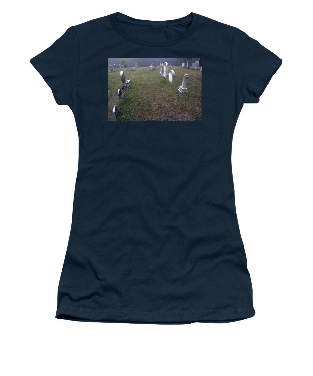 Mist Women's T-Shirt featuring the photograph A Cemetery In New Salem by Cora Wandel