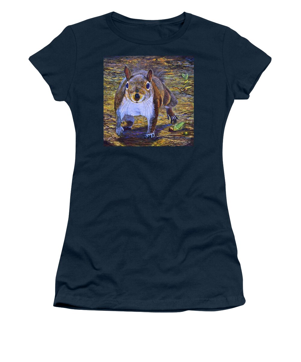 Eastern Gray Squirrel Women's T-Shirt featuring the painting A Green One Too by AnnaJo Vahle