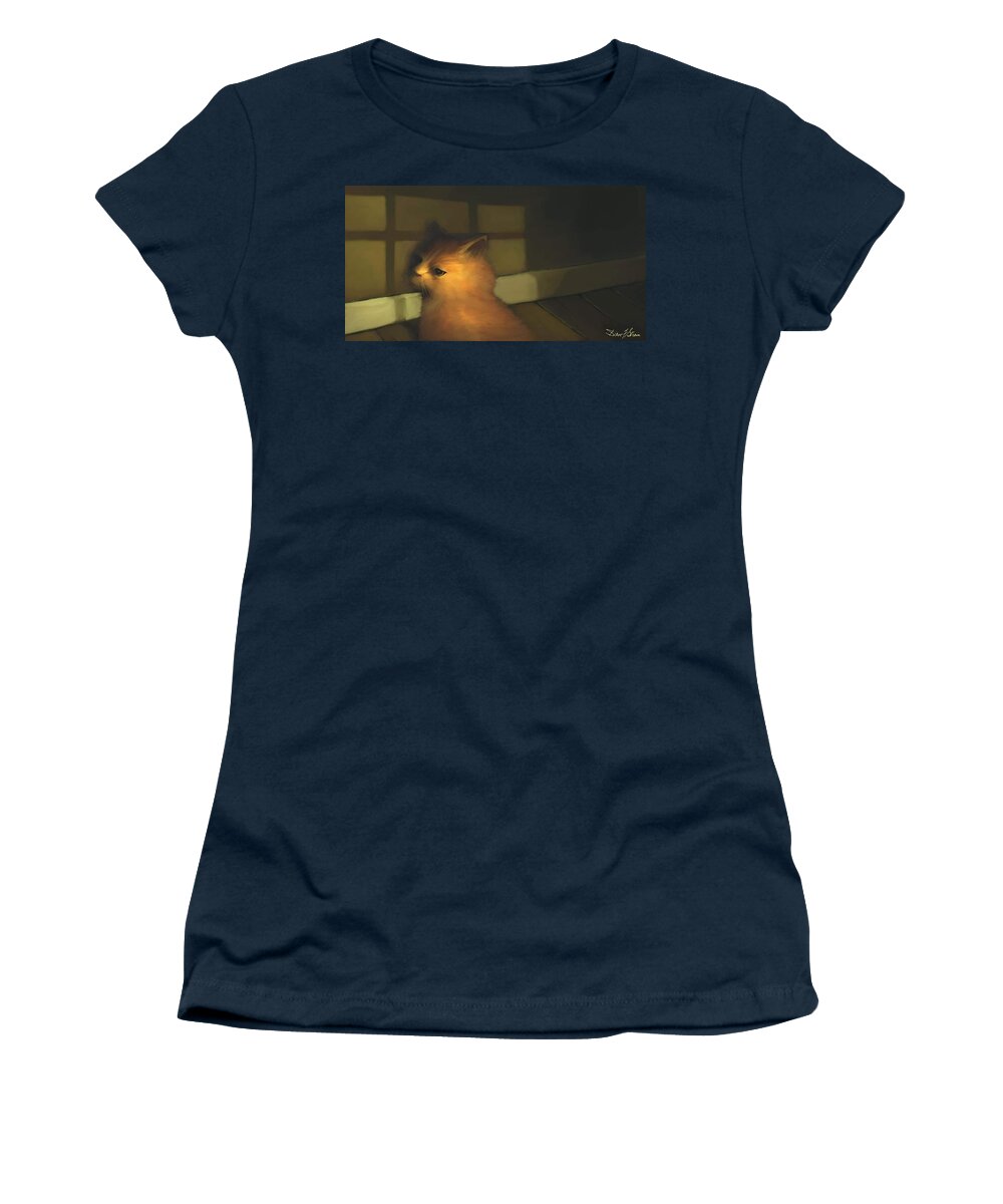 Diane Strain Women's T-Shirt featuring the painting A Warm Corner for Kitty  No.2 by Diane Strain