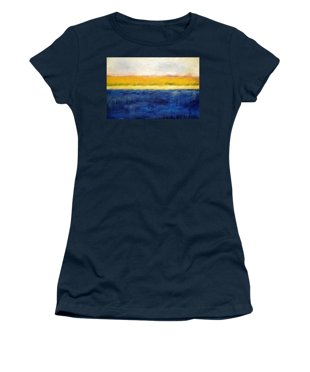 Abstract Landscape Women's T-Shirt featuring the painting Abstract Dunes with Blue and Gold by Michelle Calkins