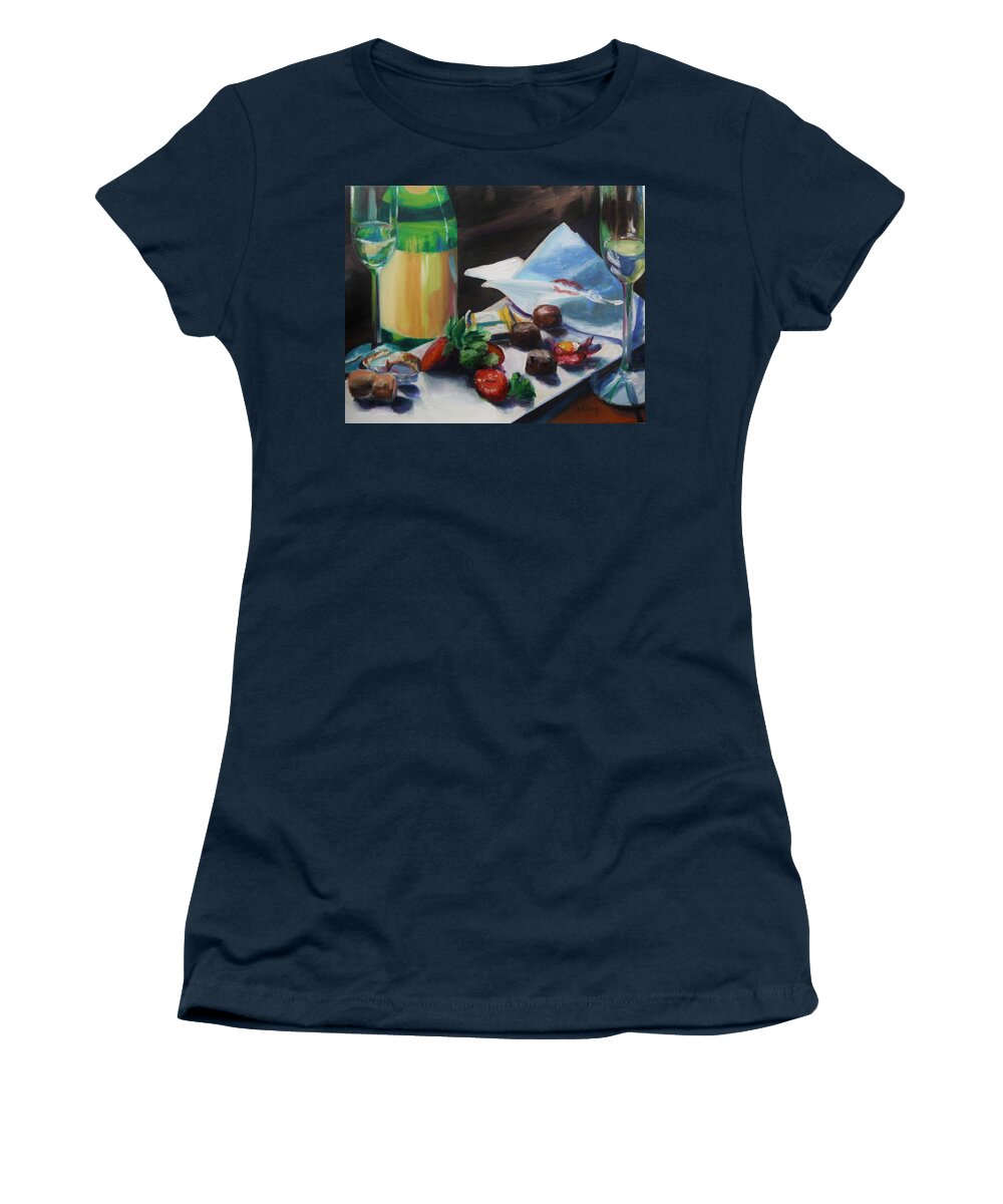 Wine Women's T-Shirt featuring the painting After the Party by Donna Tuten