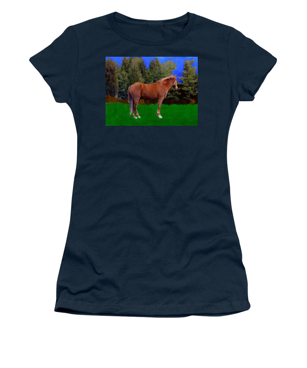 Horse Women's T-Shirt featuring the painting All Alone in a Field by Bruce Nutting