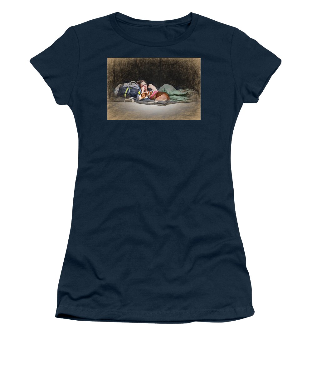 Appalachia Women's T-Shirt featuring the mixed media Alone with Her Dog by John Haldane