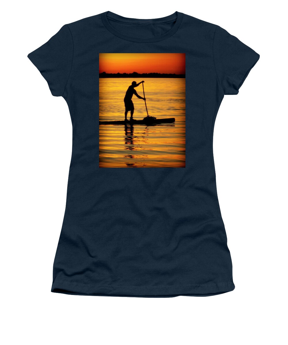 Paddle Boarding Women's T-Shirt featuring the photograph Alone With The Sun by Karen Wiles