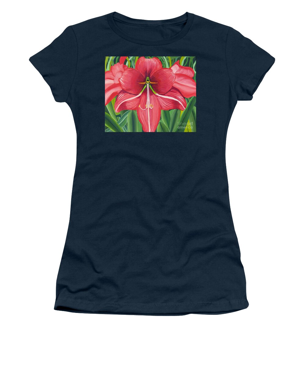 Amaryllis Women's T-Shirt featuring the painting Amaryllis by Annette M Stevenson