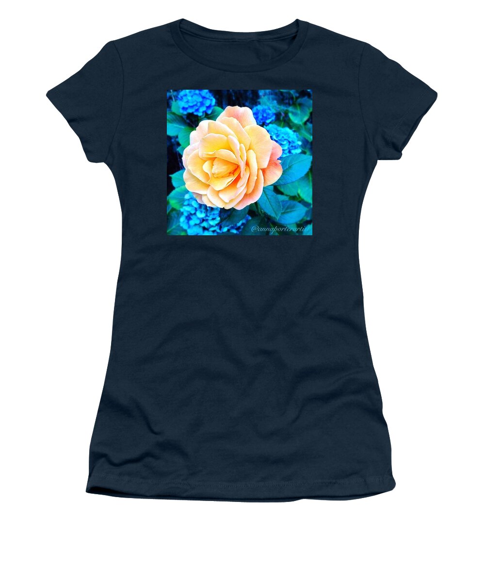 50shadesoforange Women's T-Shirt featuring the photograph Among Friends, Pale Orange Rose by Anna Porter