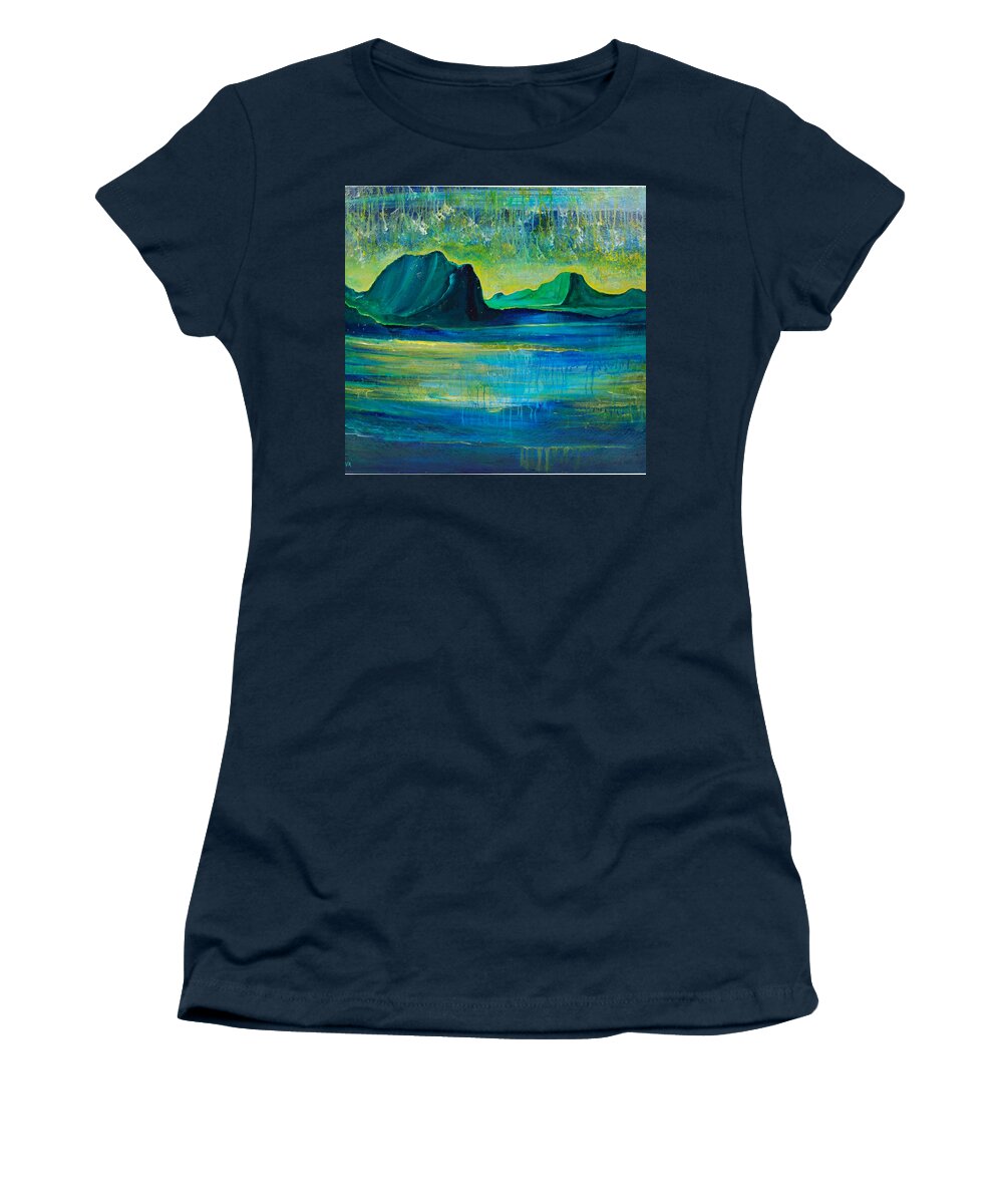 Luminous Art Women's T-Shirt featuring the painting Ancient Rain by Lily Nava-Nicholson