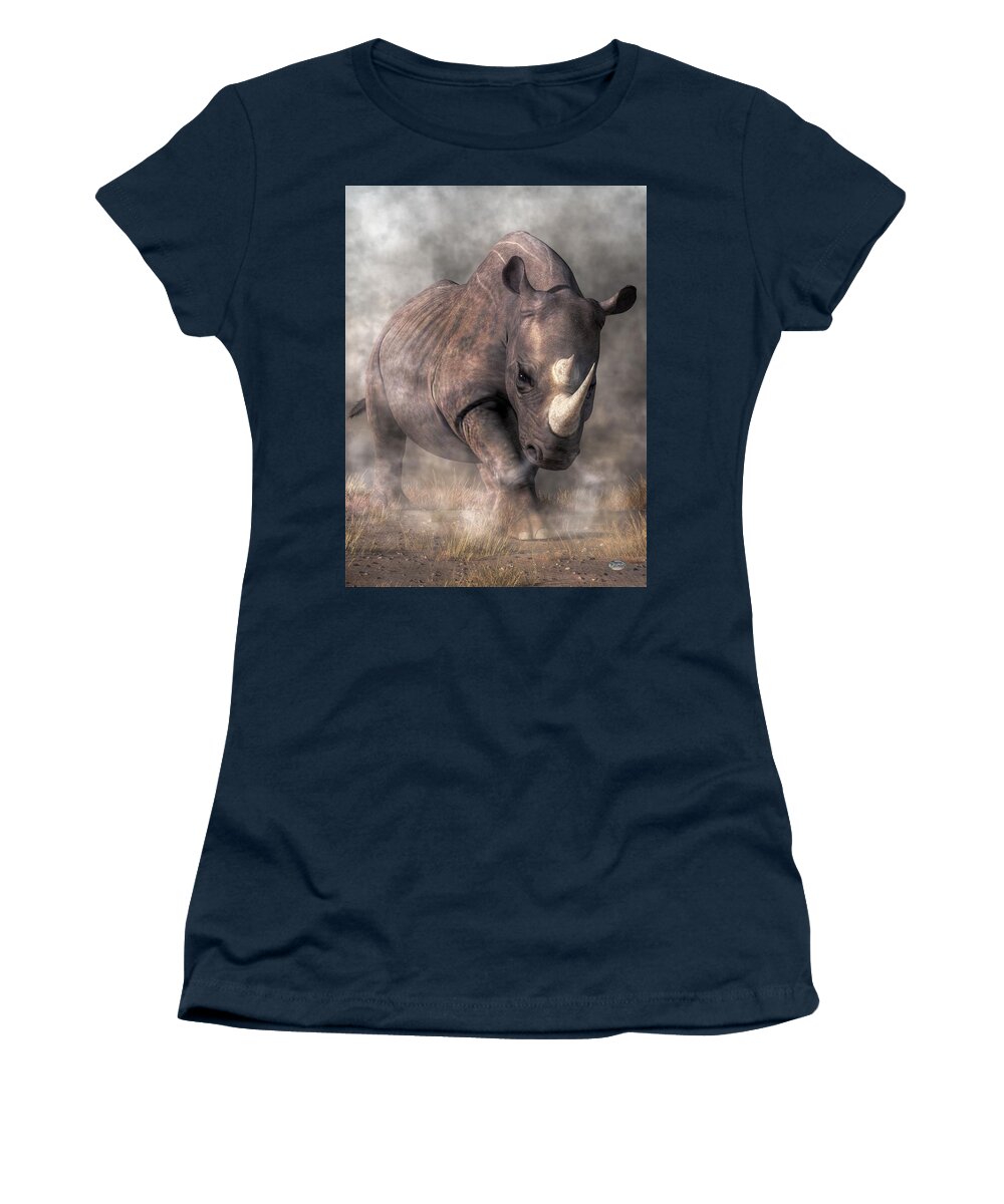 Angry Rhino Women's T-Shirt featuring the digital art Angry Rhino by Daniel Eskridge