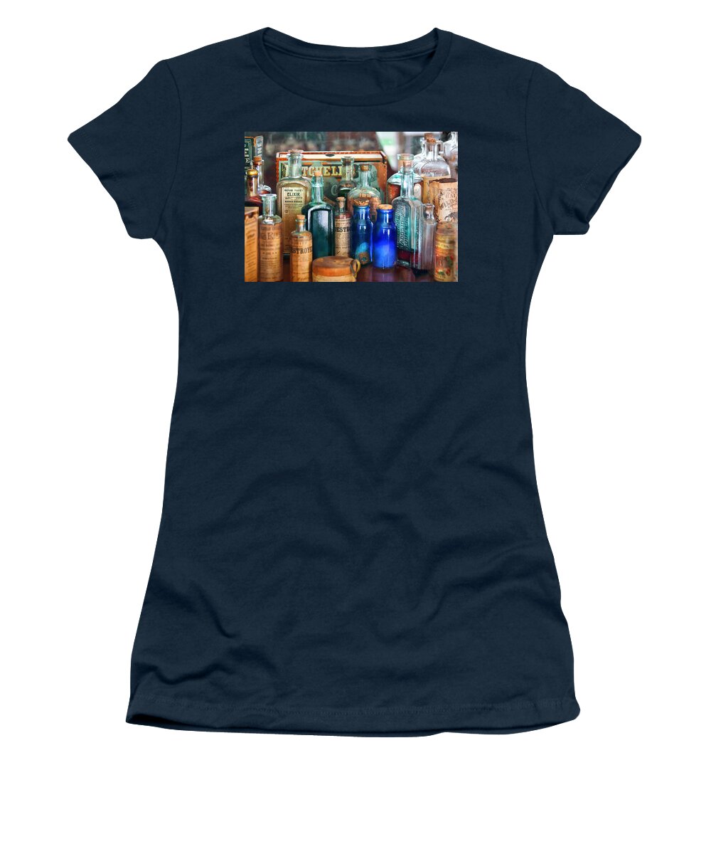 Pharmacy Women's T-Shirt featuring the photograph Apothecary - Remedies for the Fits by Mike Savad