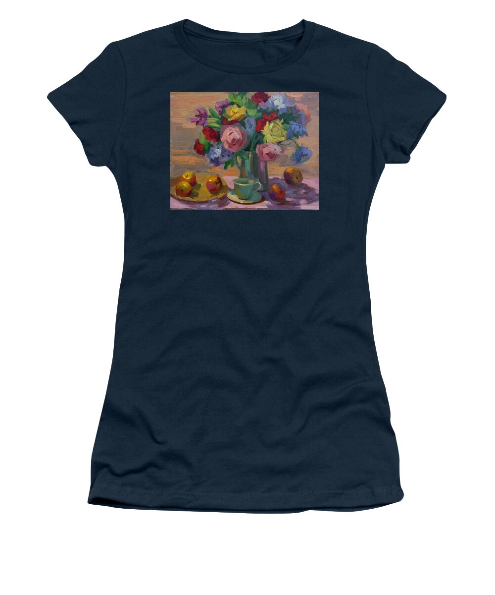 Apples Women's T-Shirt featuring the painting Apples and Roses Plein Air by Diane McClary