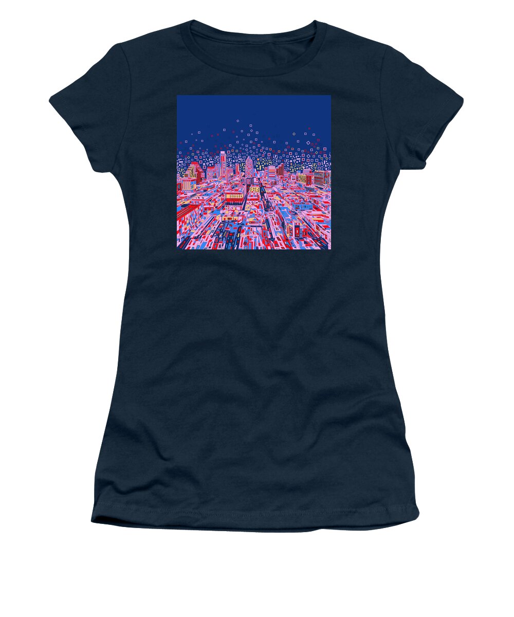 Austin Women's T-Shirt featuring the painting Austin Texas Abstract Panorama by Bekim M