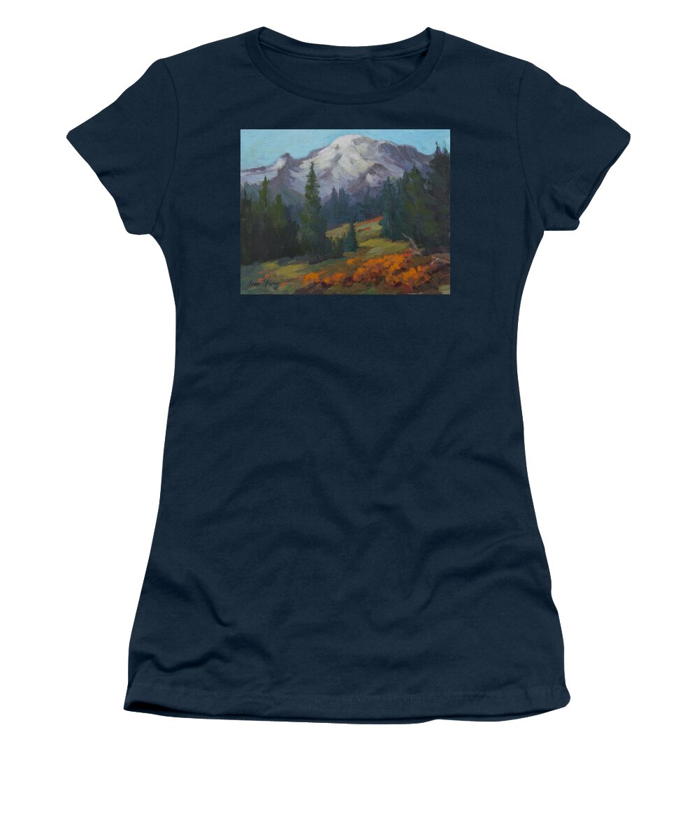 Mount Rainier Women's T-Shirt featuring the painting Autumn Color at Mount Rainier by Diane McClary