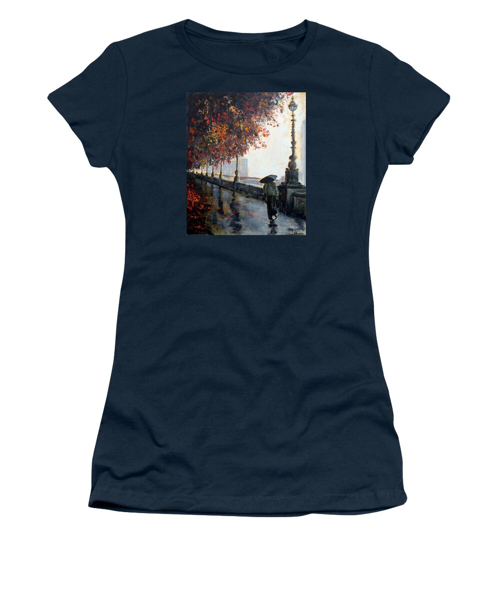 Autumn In London Women's T-Shirt featuring the painting Autumn in London by Uma Krishnamoorthy