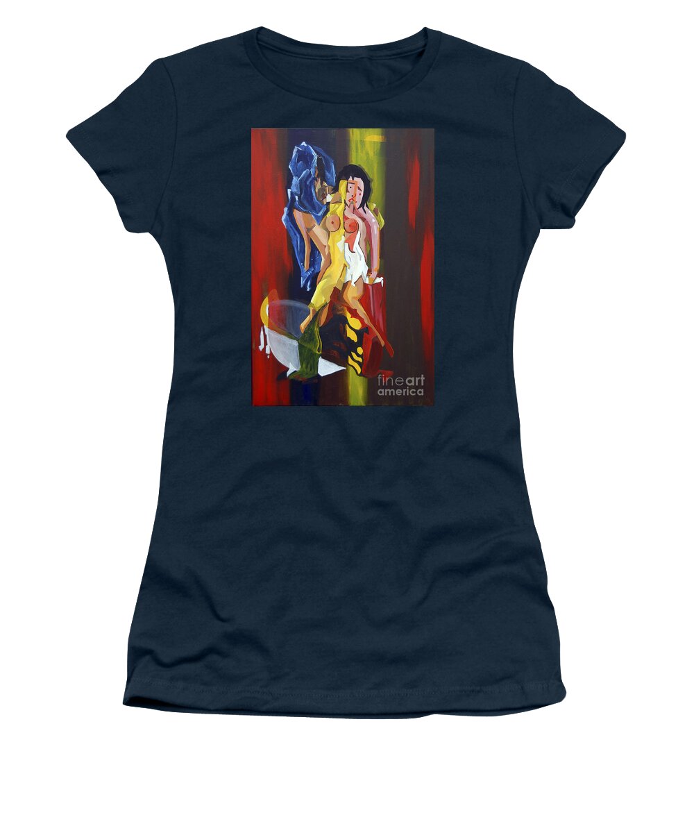 Young Lovers Women's T-Shirt featuring the painting Jeunes Amoureux Se Baignant by James Lavott