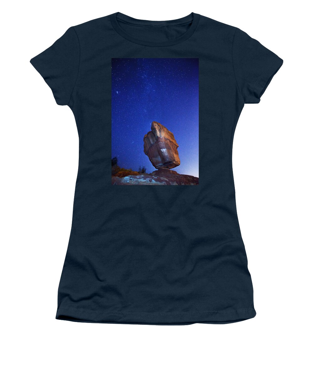 Garden Of The Gods Women's T-Shirt featuring the photograph Balanced Rock Nights by Darren White