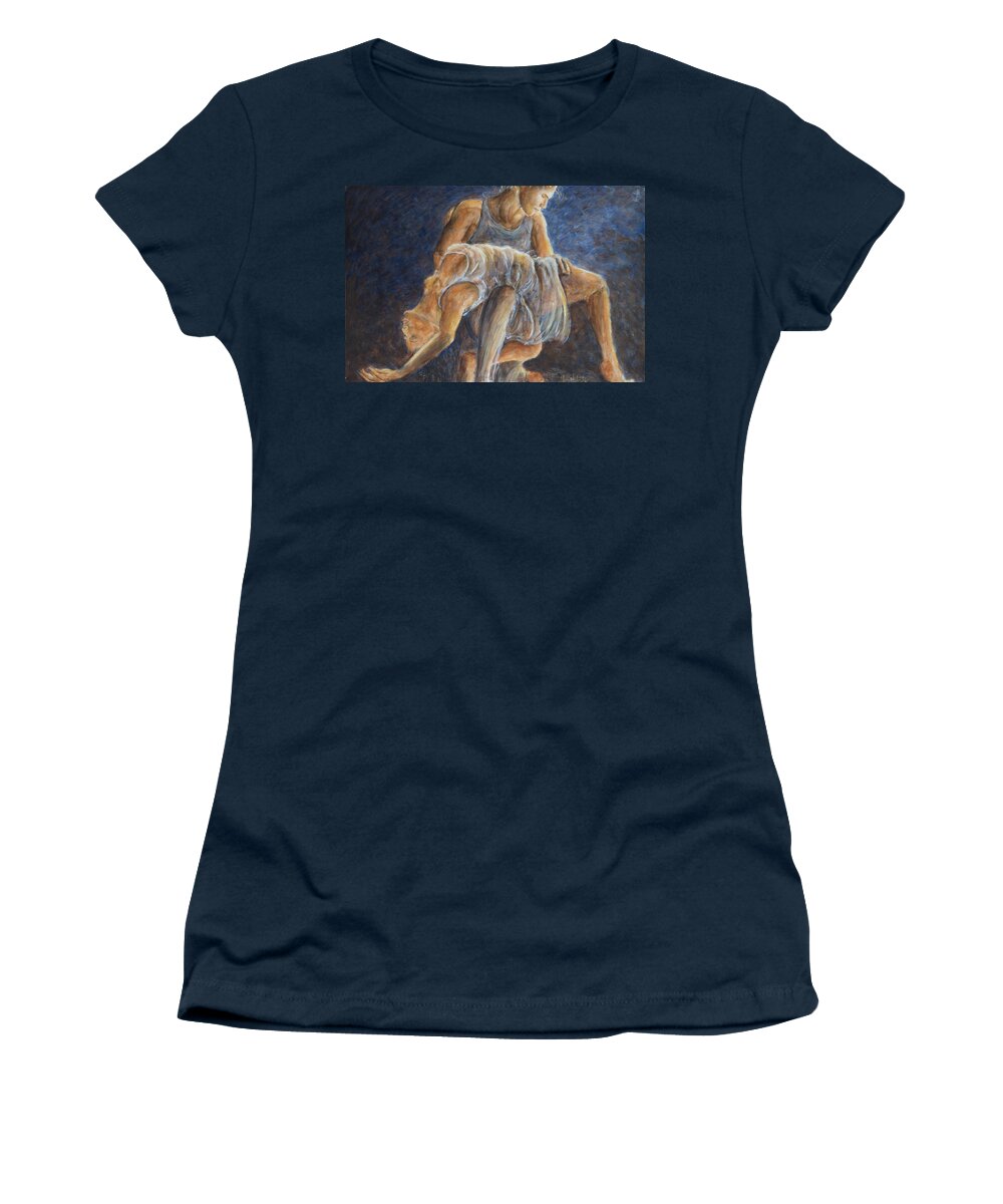 Ballet Women's T-Shirt featuring the painting Ballet in The Dark by Nik Helbig
