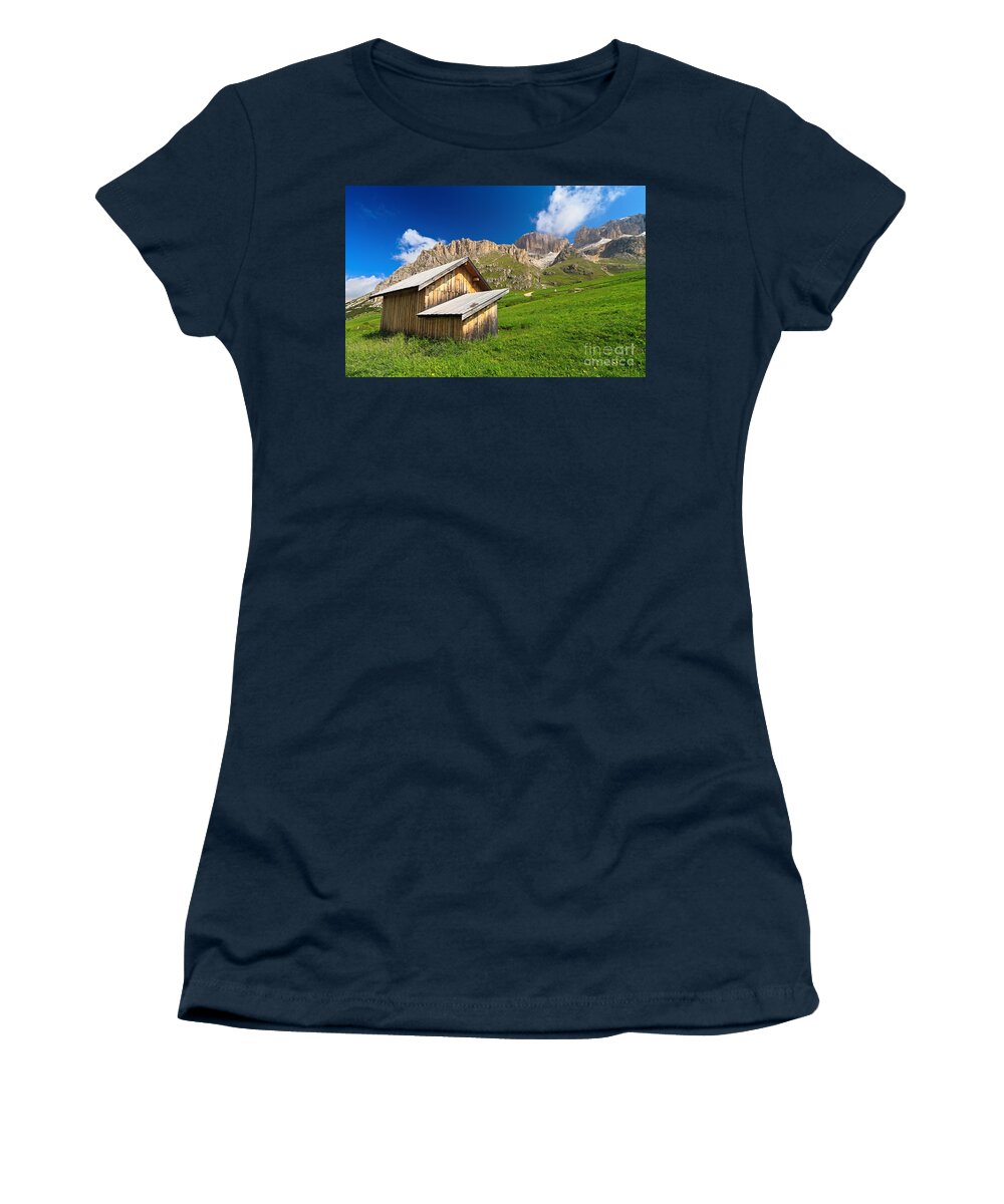 Alpine Women's T-Shirt featuring the photograph barn in Pordoi pass by Antonio Scarpi