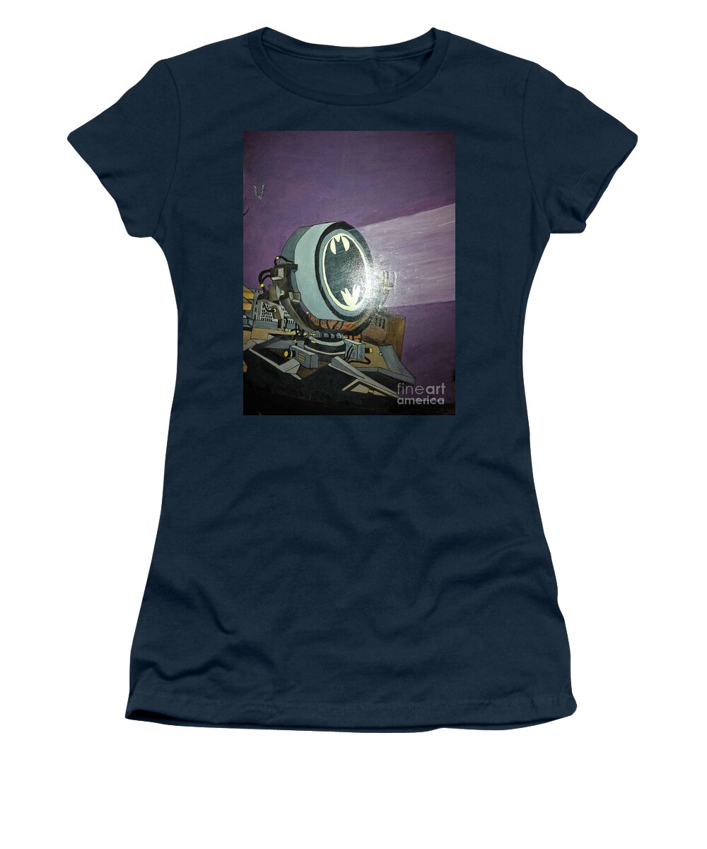 Moon Women's T-Shirt featuring the painting Batman Beam by Brenda Brown