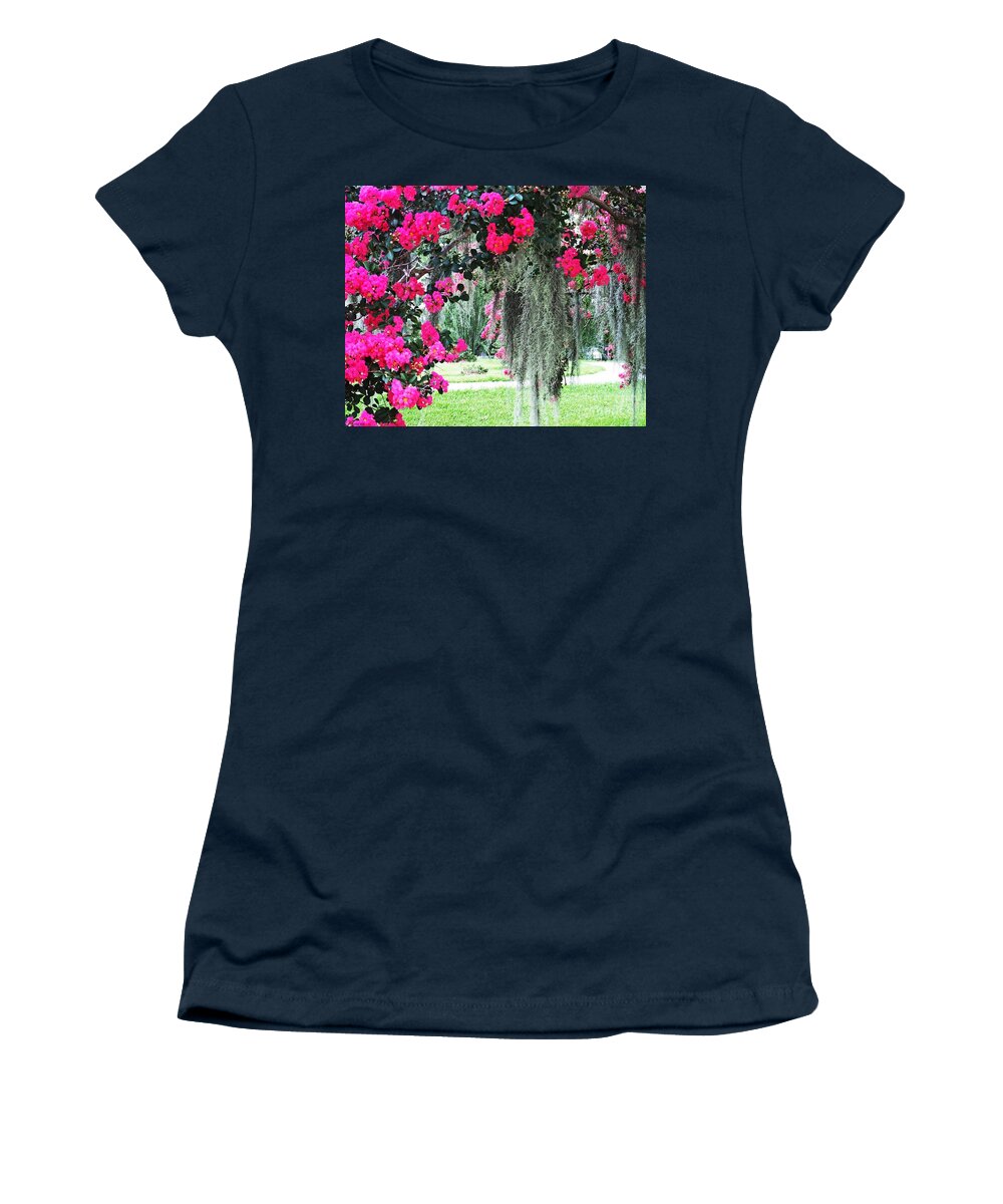 Flowers Women's T-Shirt featuring the photograph Baton Rouge Louisiana Crepe Myrtle and Moss at Capitol Park by Lizi Beard-Ward