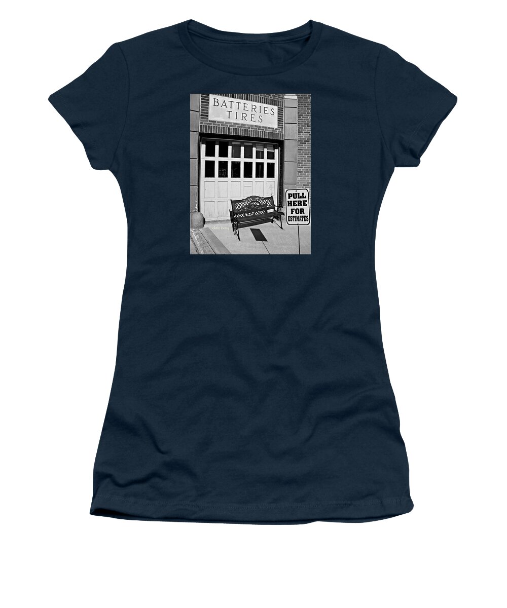 Garage Women's T-Shirt featuring the photograph Batteries Tires by Chris Berry