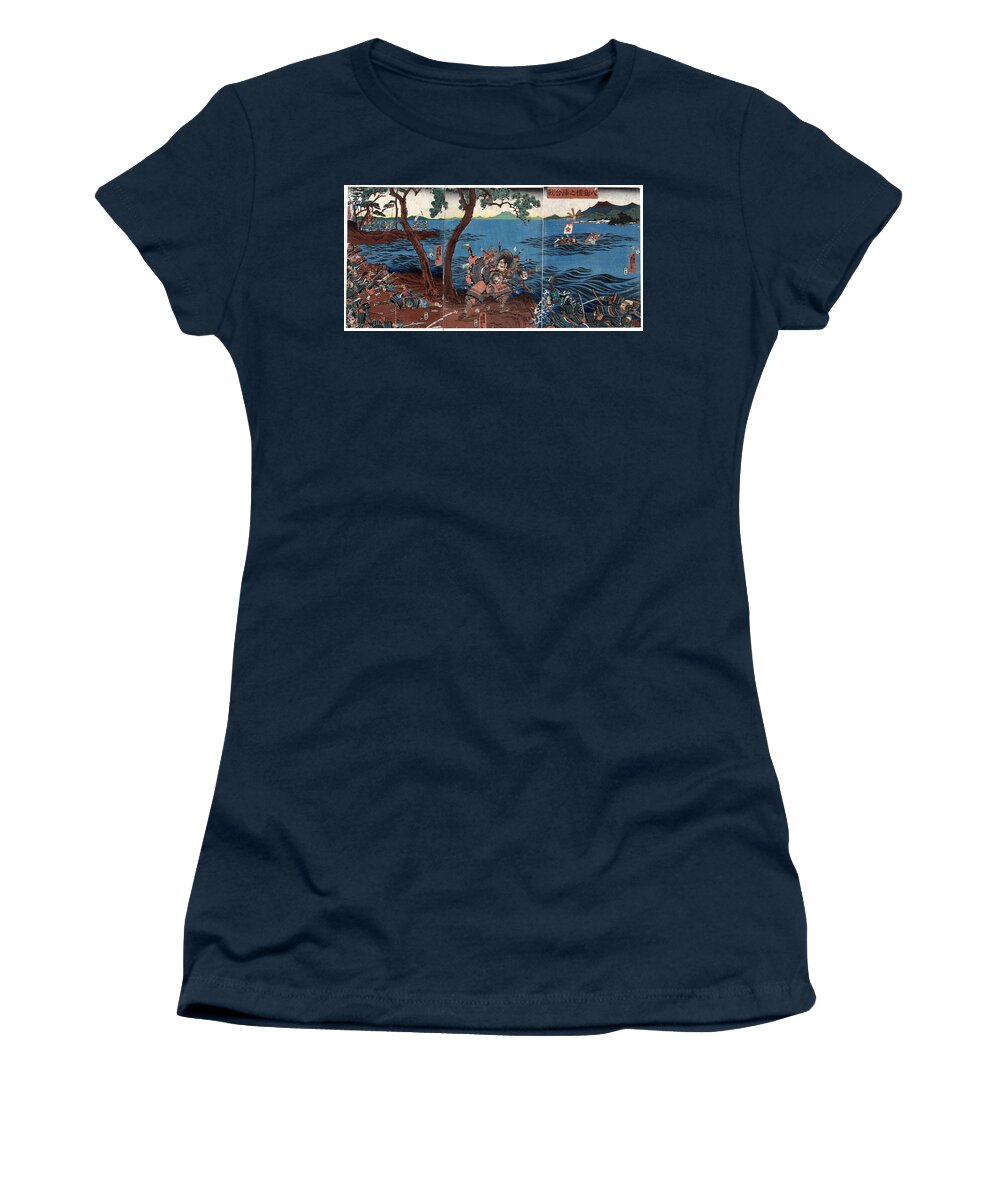 1185 Women's T-Shirt featuring the drawing Battle Of Yashima, 1185 by Utagawa Yoshitora