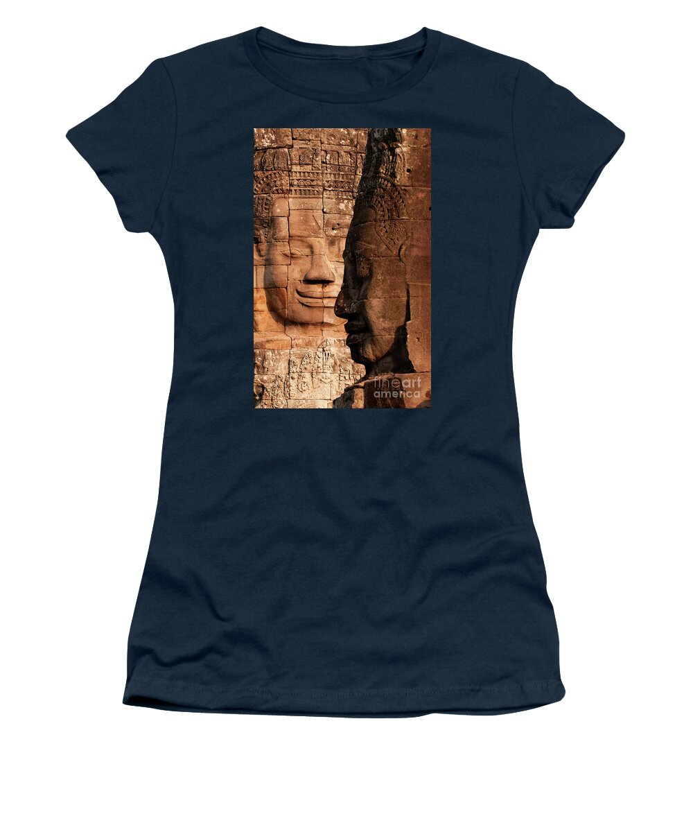 Cambodia Women's T-Shirt featuring the photograph Bayon Faces 02 by Rick Piper Photography