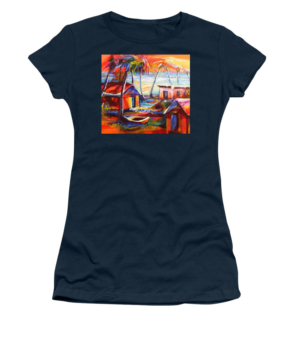 Abstract Women's T-Shirt featuring the painting Beach House II by Cynthia McLean