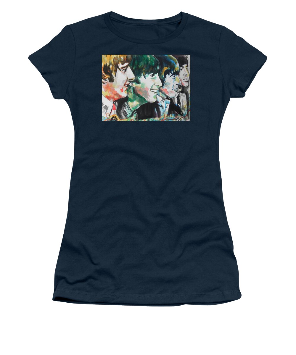 Watercolor Painting Women's T-Shirt featuring the painting The Beatles 02 by Chrisann Ellis