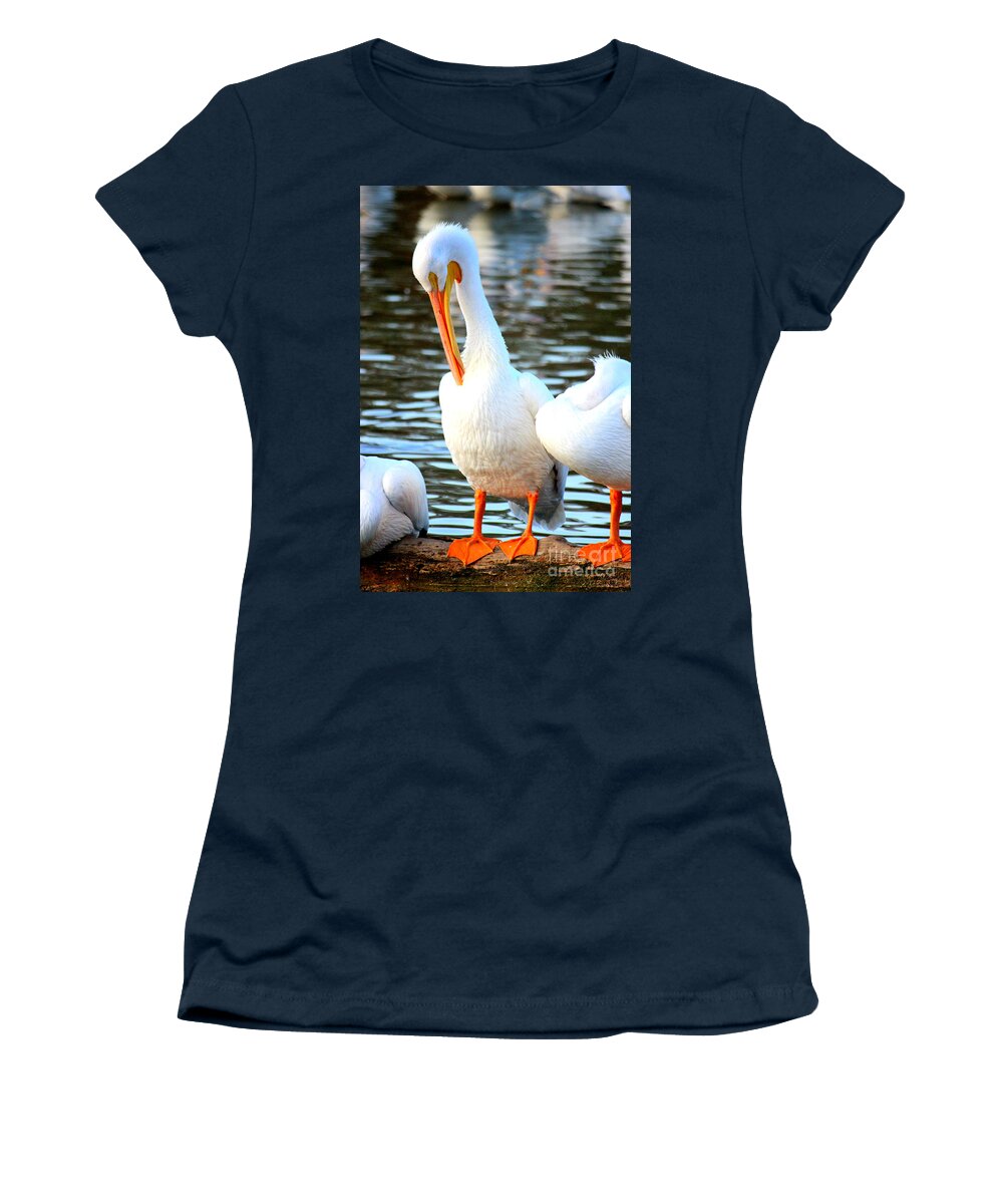 American White Pelican Women's T-Shirt featuring the photograph Being A Pelican by Kathy White