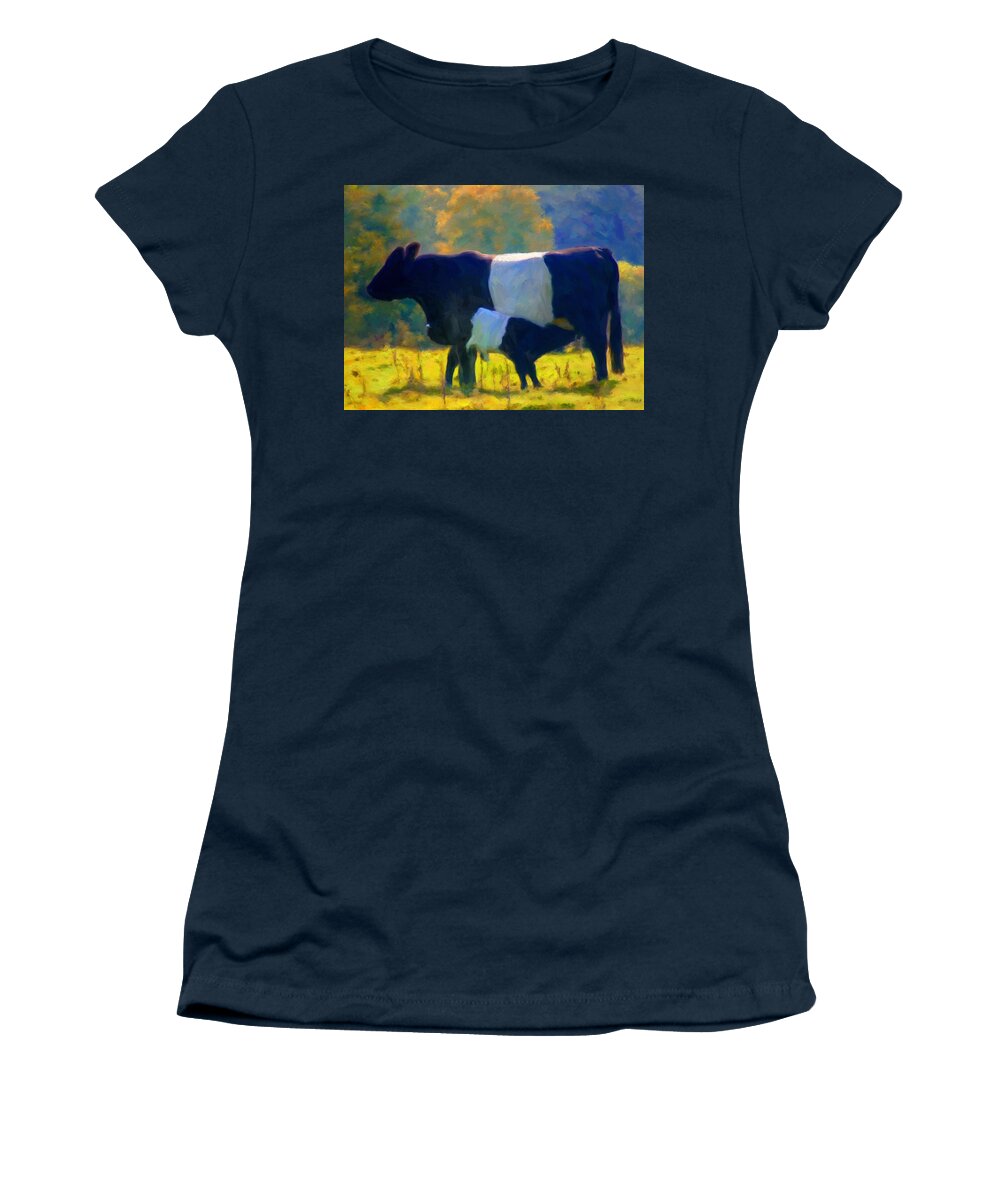 Cows Women's T-Shirt featuring the painting Belted Galloway Calf by Michael Pickett