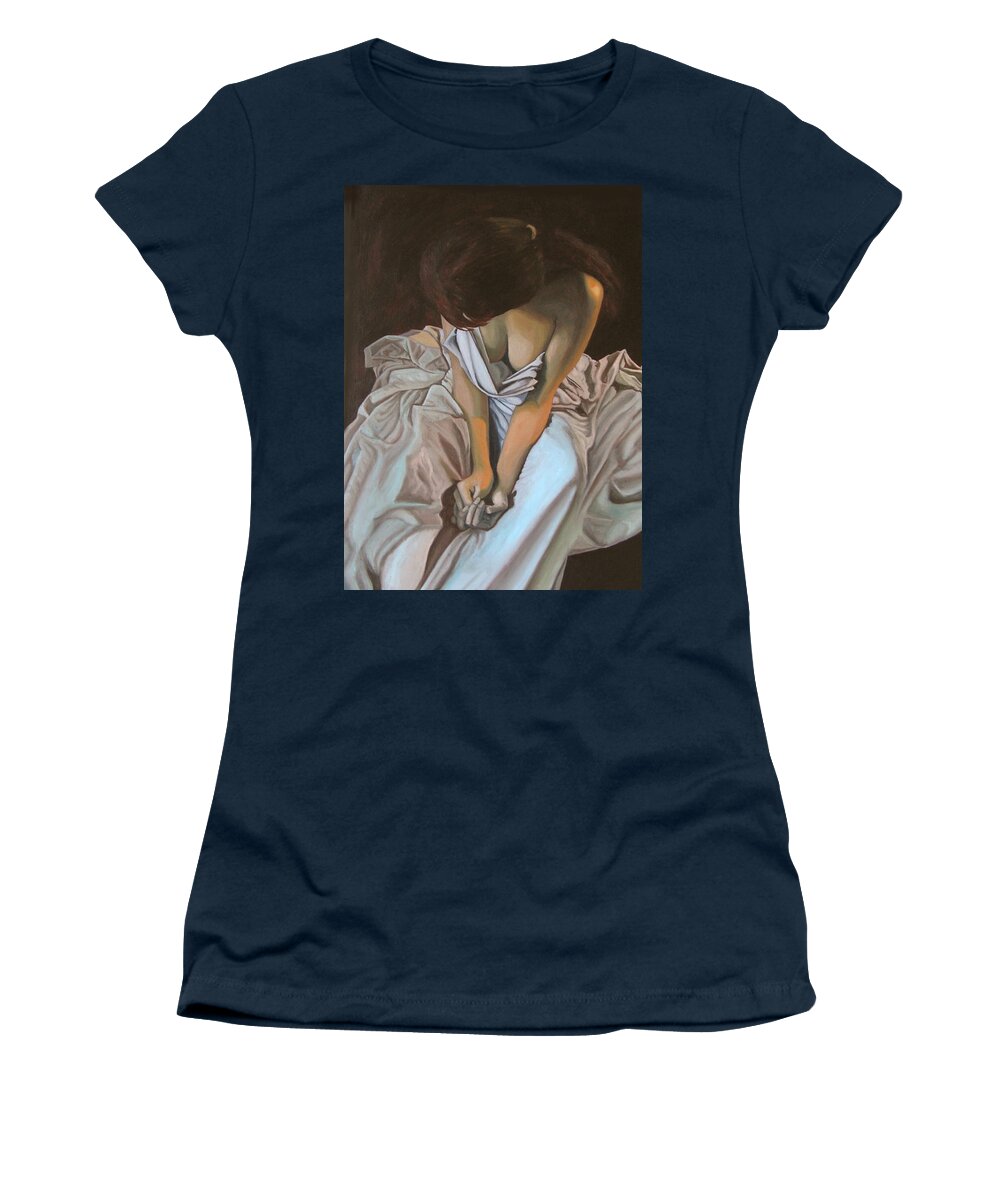 Woman Women's T-Shirt featuring the painting Between the sheets by Thu Nguyen