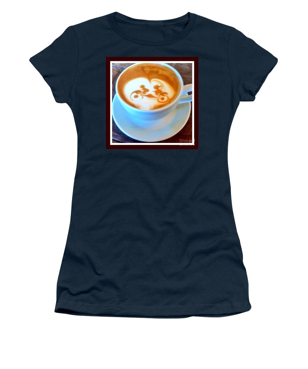 Latte Art Women's T-Shirt featuring the photograph Bicycle Built For Two Latte by Susan Garren